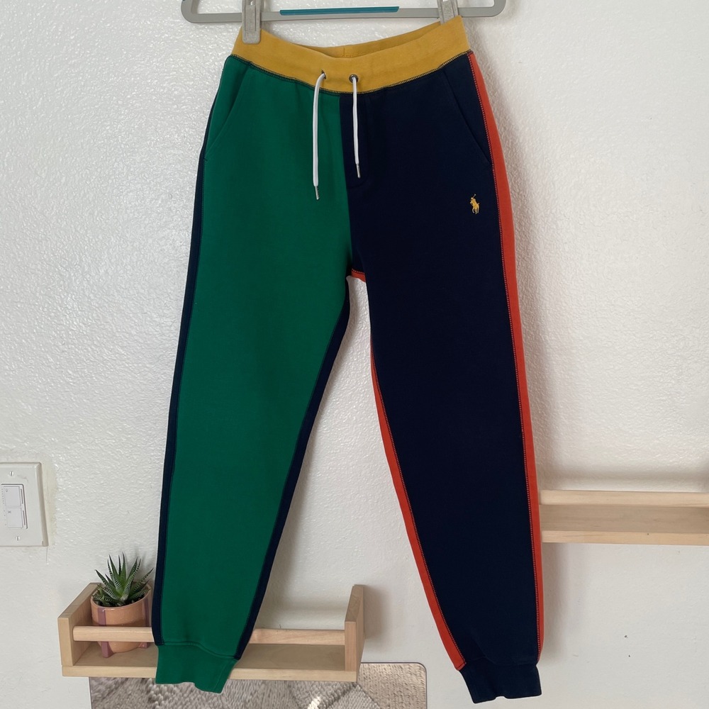 Polo Ralph Lauren Kids Colorblock Joggers Navy Green Orange Yellow Size M 10-12